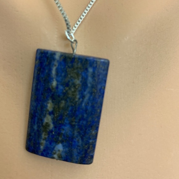 Silver plated necklace with lapis lazuli stone - Picture 3 of 5